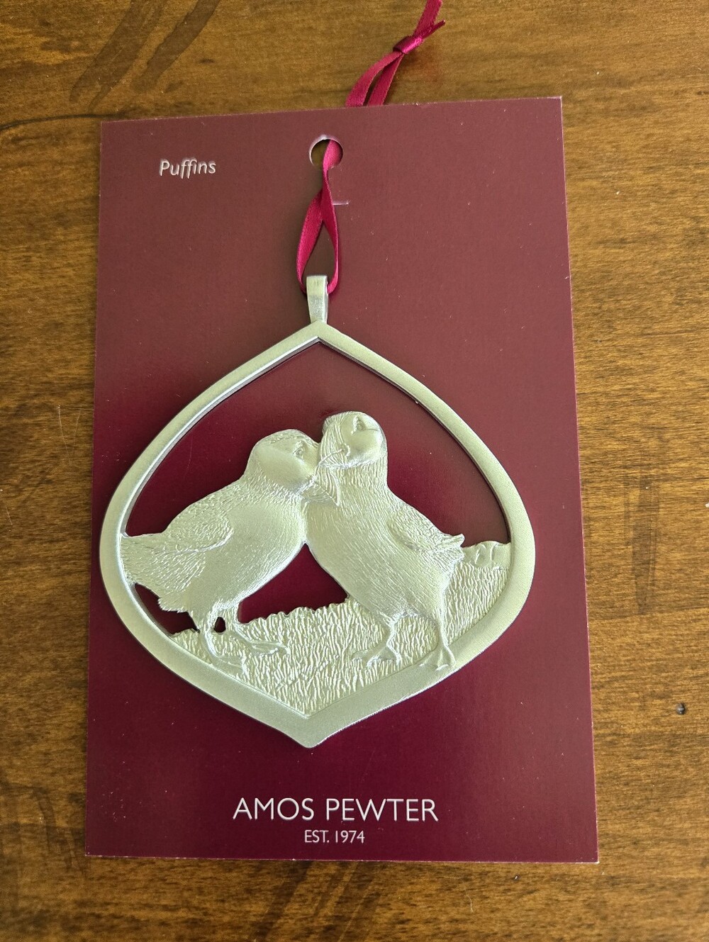 Amos Pewter Puffins Ornament